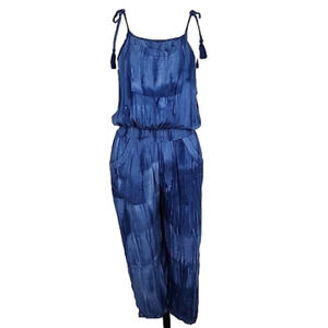 Khush Women Blue One Piece Jumpsuit Lightweight Flowy Tassles Elastic Waist Sz M